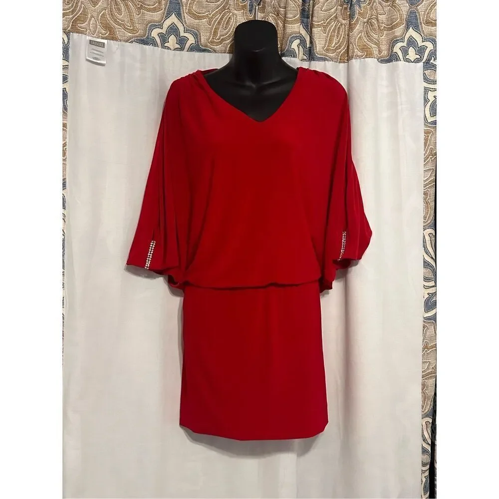 Beautiful‎ NEW WITH TAGS 1990s Cache Red Satin Batwing Cutout Draped Dress XS